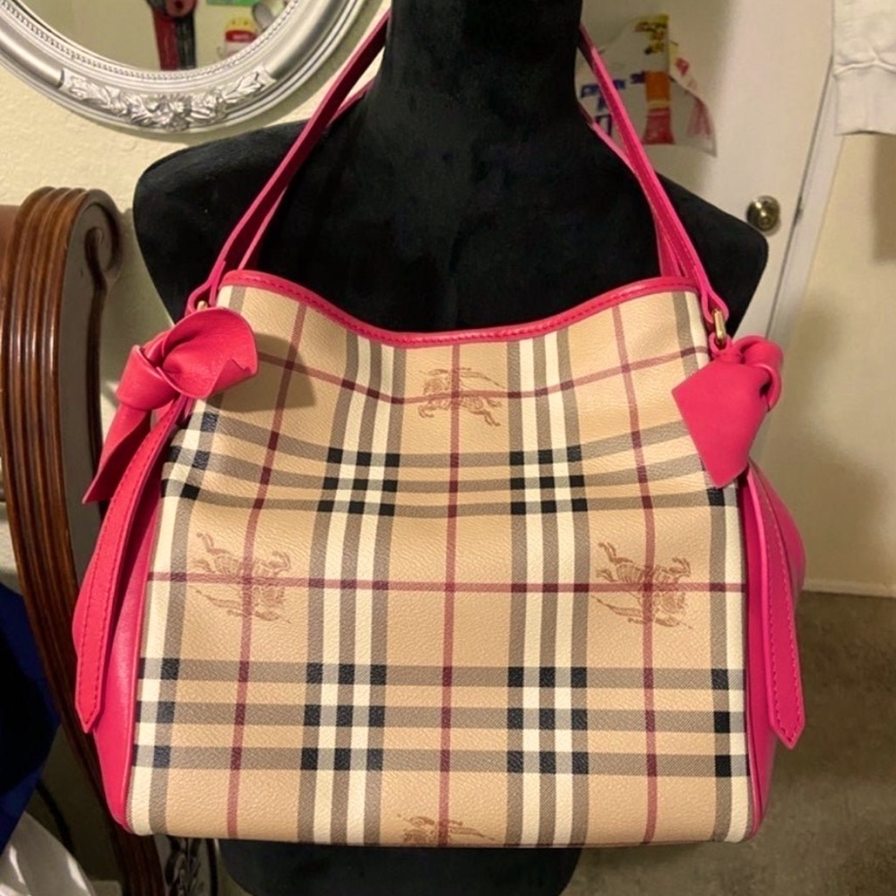 SALE!!  Authenticated Burberry PINK small Haymarket Canter tote EUC very rare - Picture 2 of 10